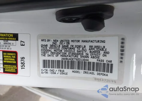 2009 Toyota Corolla z USA, uszkodzony, nr VIN 1NXBU40E79Z011644